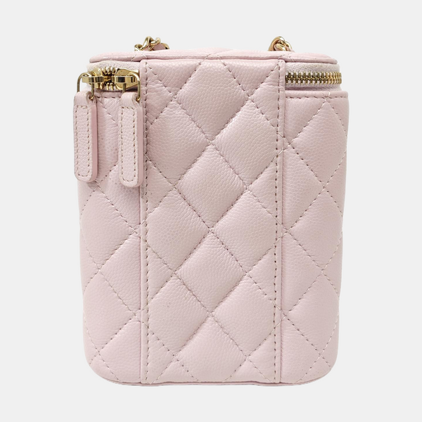 VANITY CASE Mini Quilted Grained Calfskin Pink