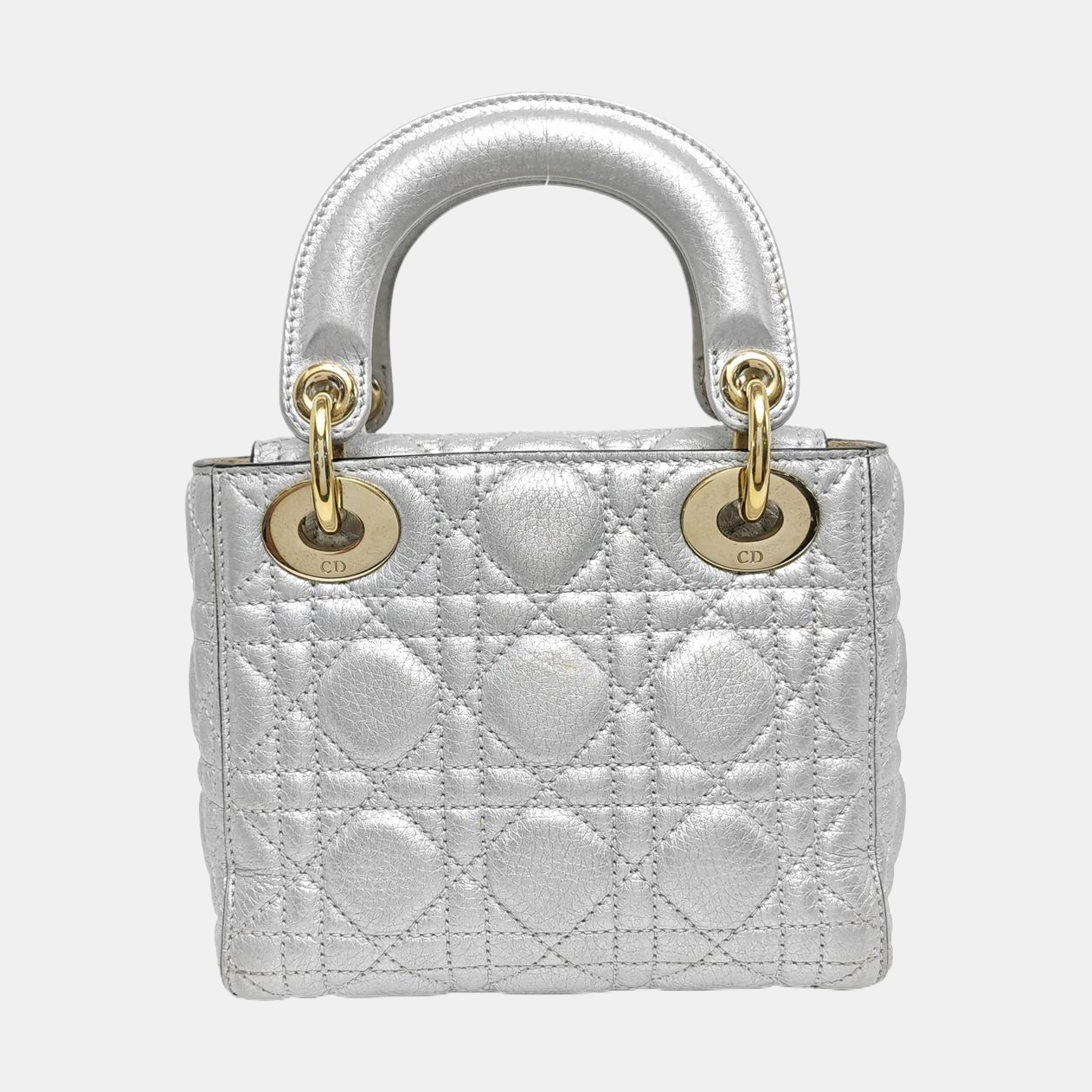 Authenticated pre-owned  Lady Dior Mini Cannage Lambskin Silver - Tote Bag at Looply