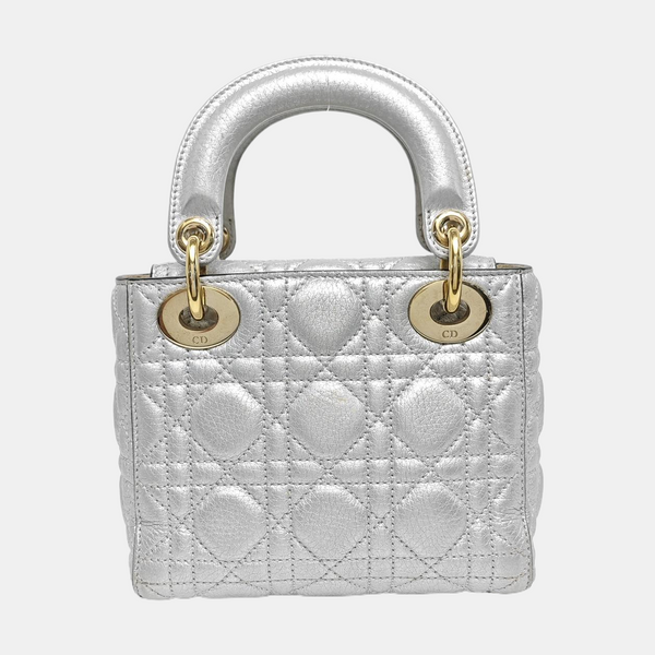Authenticated pre-owned  Lady Dior Mini Cannage Lambskin Silver - Tote Bag at Looply