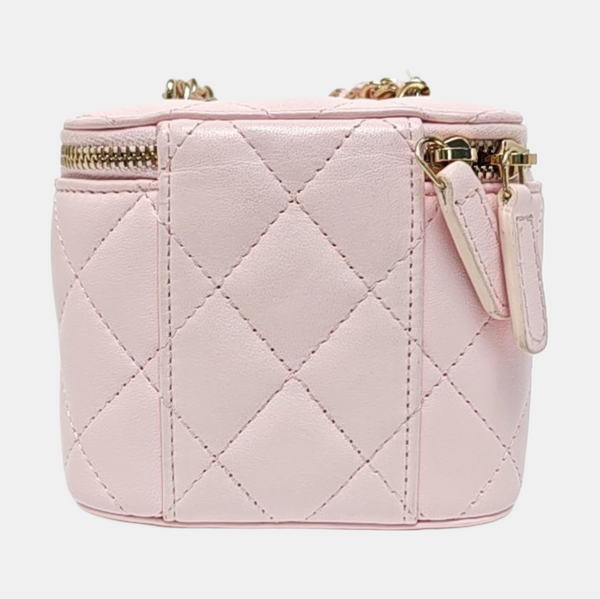 VANITY CASE Mini Quilted Lambskin Pink