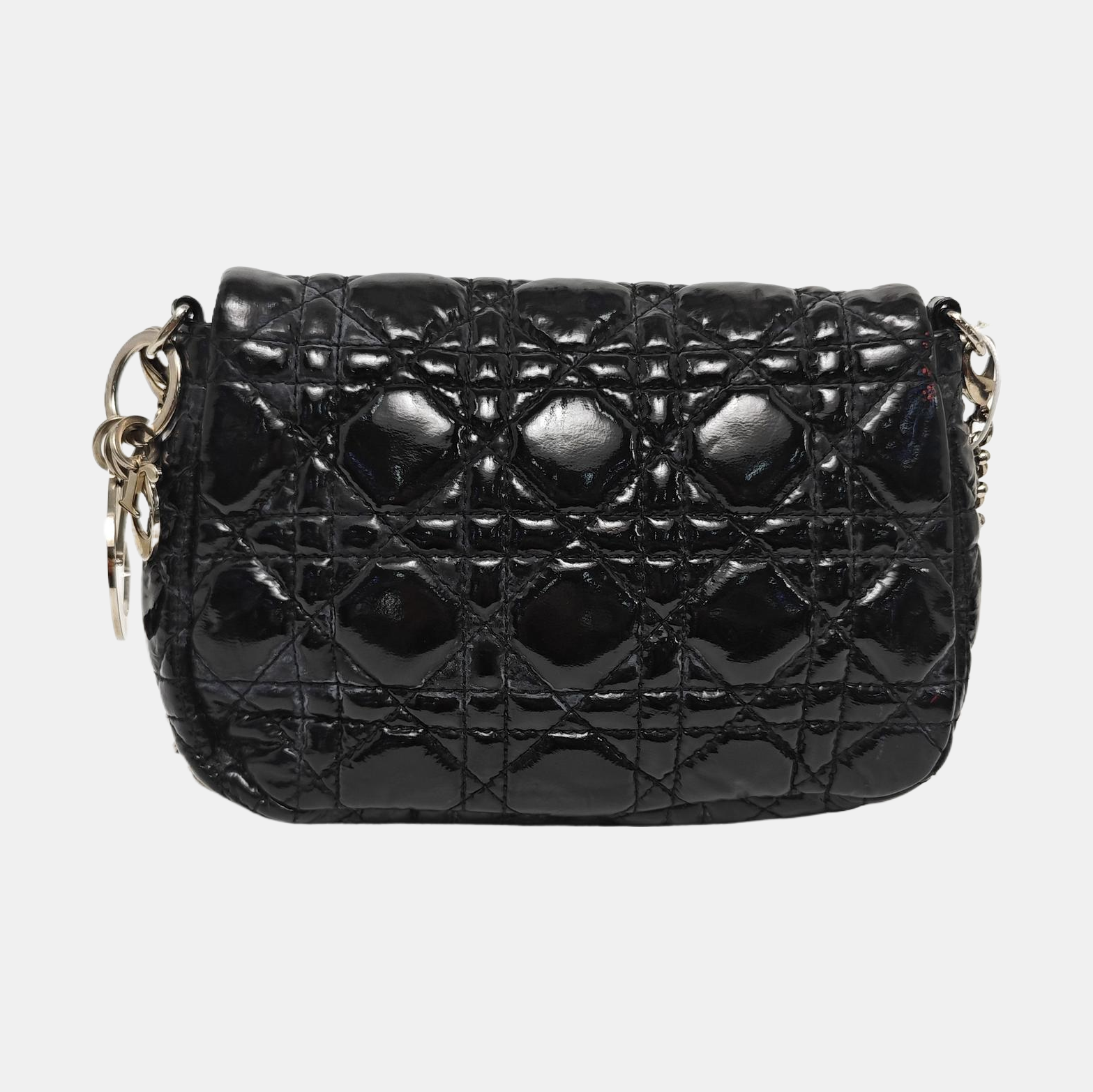 Cannage Patent Leather Shoulder Bag Black