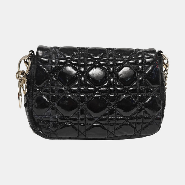 Cannage Patent Leather Shoulder Bag Black