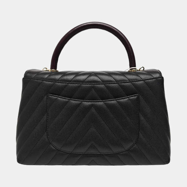 COCO HANDLE Medium Chevron Grained Calfskin Black
