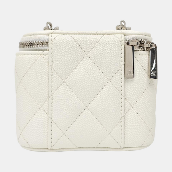 VANITY CASE Mini Quilted Grained Calfskin White