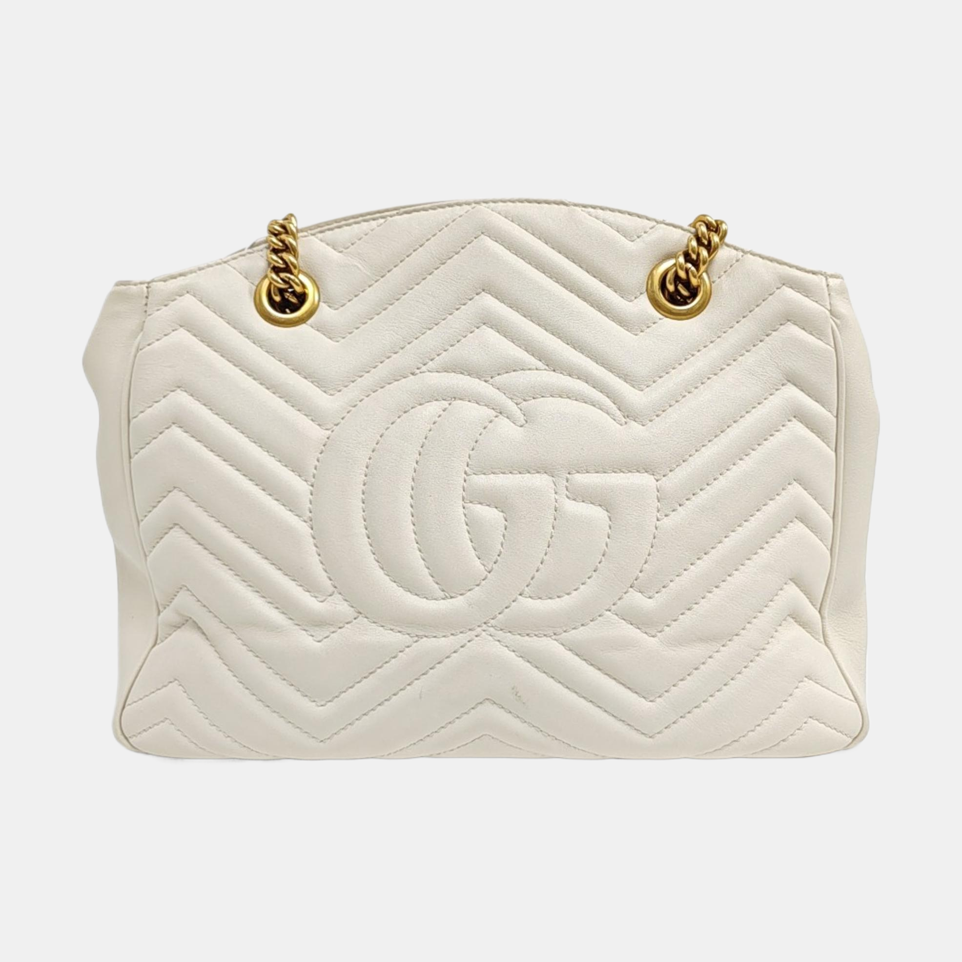 GG Marmont Medium Quilted Calfskin White