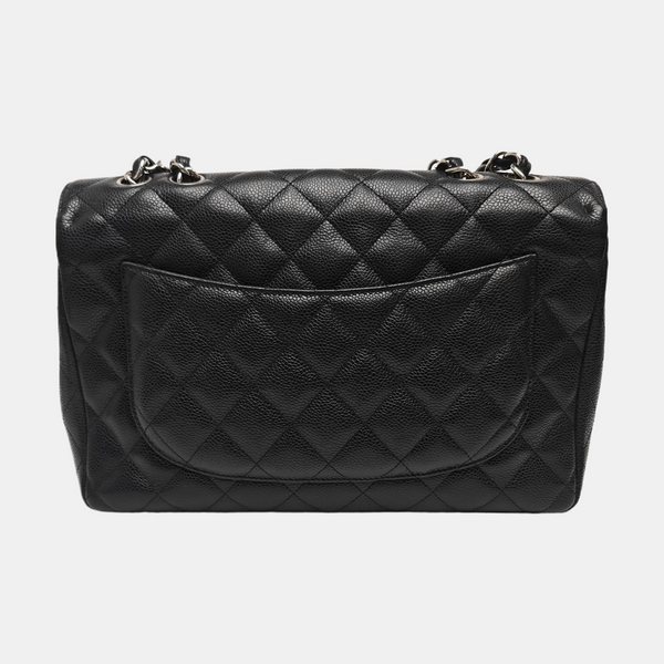 Quilted Grained Calfskin Shoulder Bag Large Black