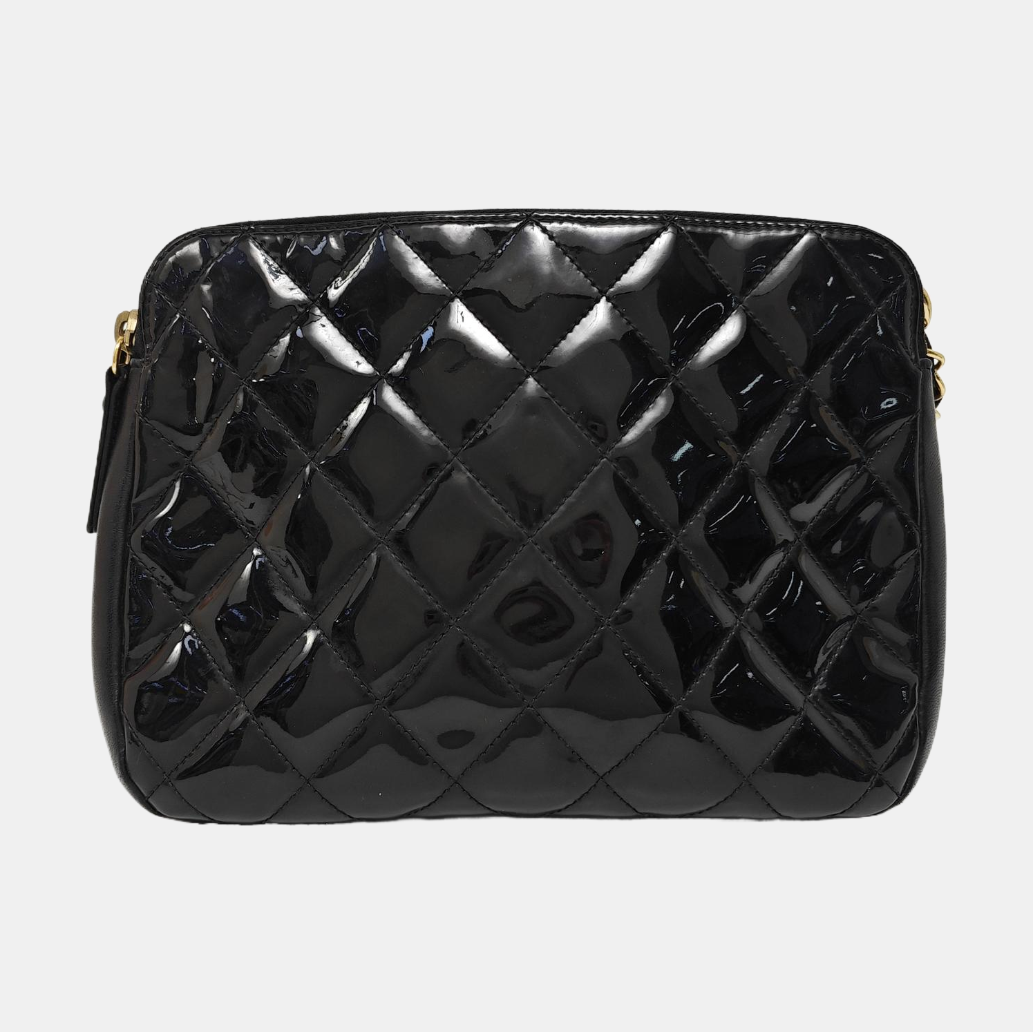 Quilted Patent Leather Shoulder Bag Black
