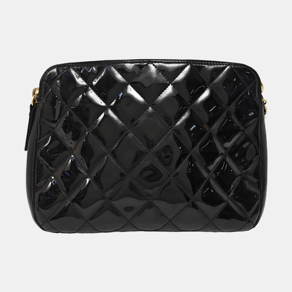 Quilted Patent Leather Shoulder Bag Black