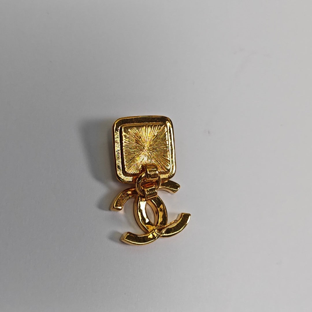 CC Logo Metal Gold Stud Earrings