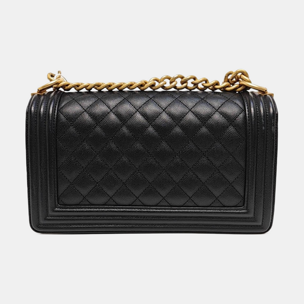 BOY CHANEL Medium Quilted Grained Calfskin Black