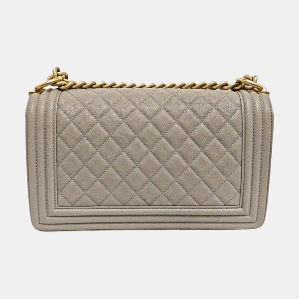 BOY CHANEL Medium Quilted Grained Calfskin Gray
