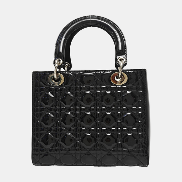 Lady Dior Medium Cannage Patent Leather Black