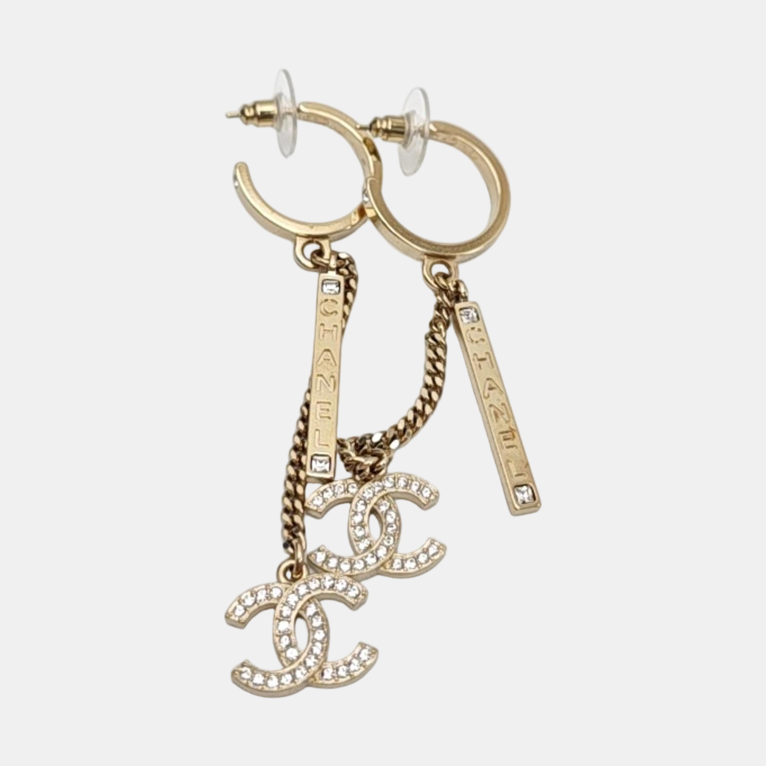 CC Logo Metal Gold Stud Earrings