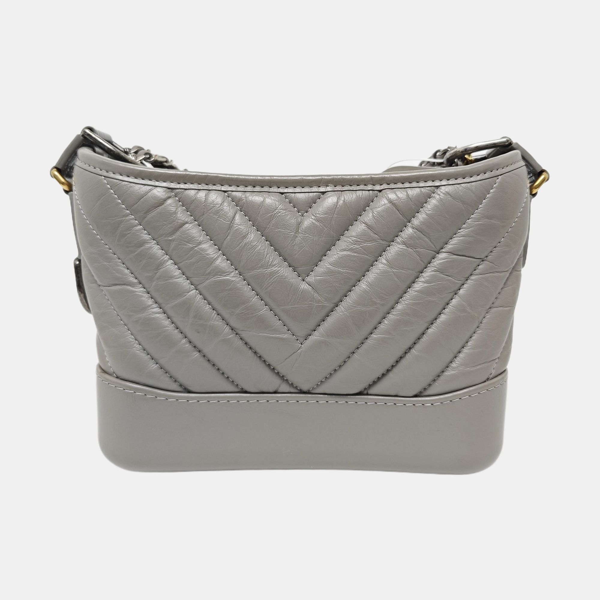 GABRIELLE Small Chevron Calfskin Gray
