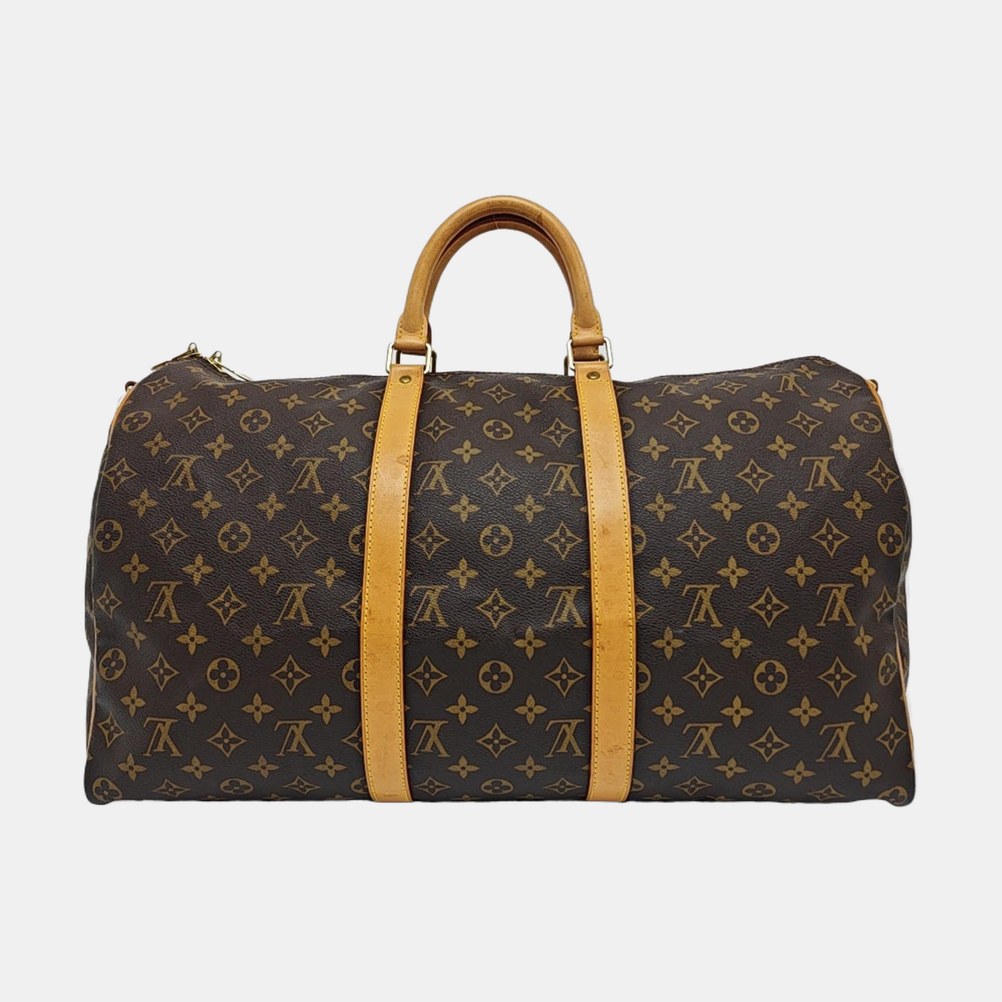 KEEPALL 50 Monogram Coated Canvas Brown