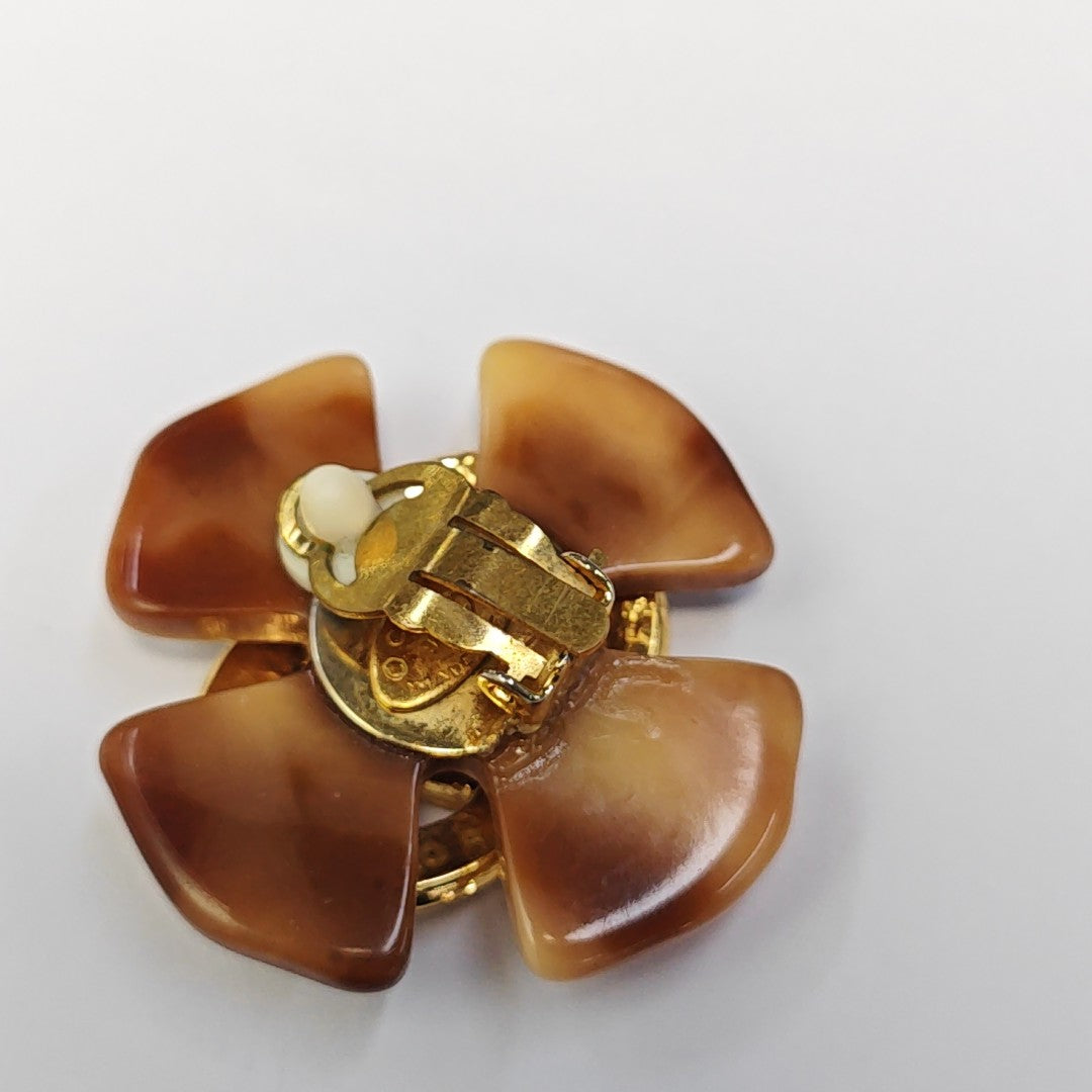 Synthetic Material Brown Clip On Earrings
