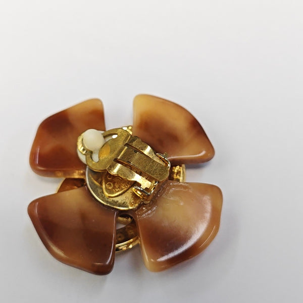 Synthetic Material Brown Clip On Earrings