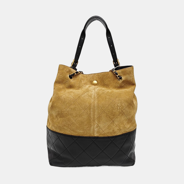 Quilted Suede Tote Bag Beige
