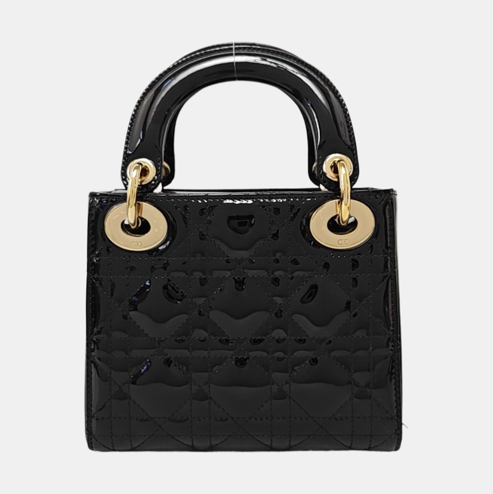 Lady Dior Mini Cannage Patent Leather Black