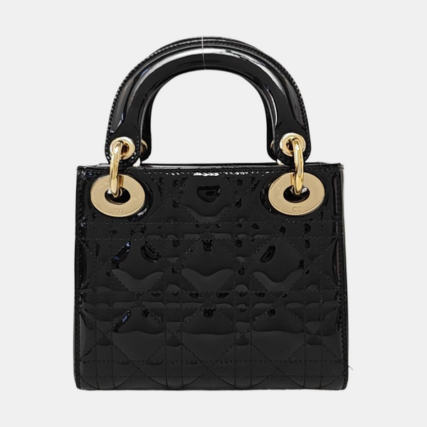 Lady Dior Mini Cannage Patent Leather Black