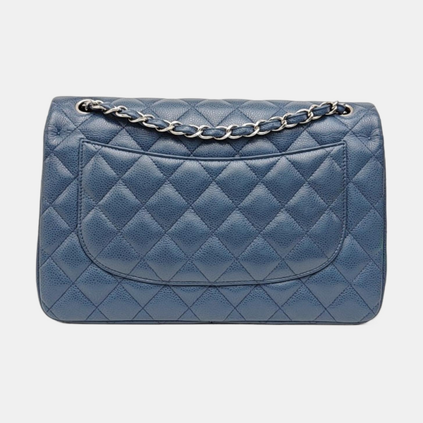 CLASSIC FLAP Jumbo Quilted Grained Calfskin Blue