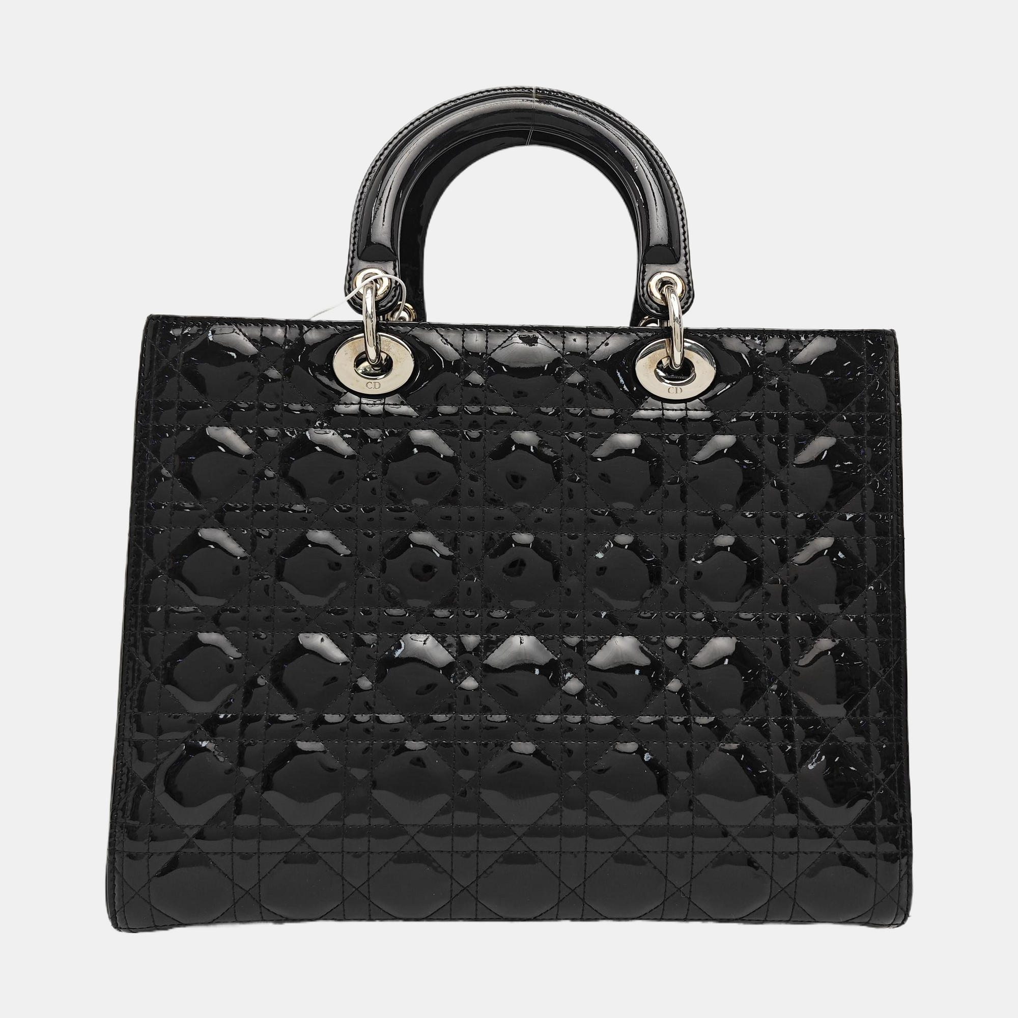 Lady Dior Large Cannage Patent Leather Black