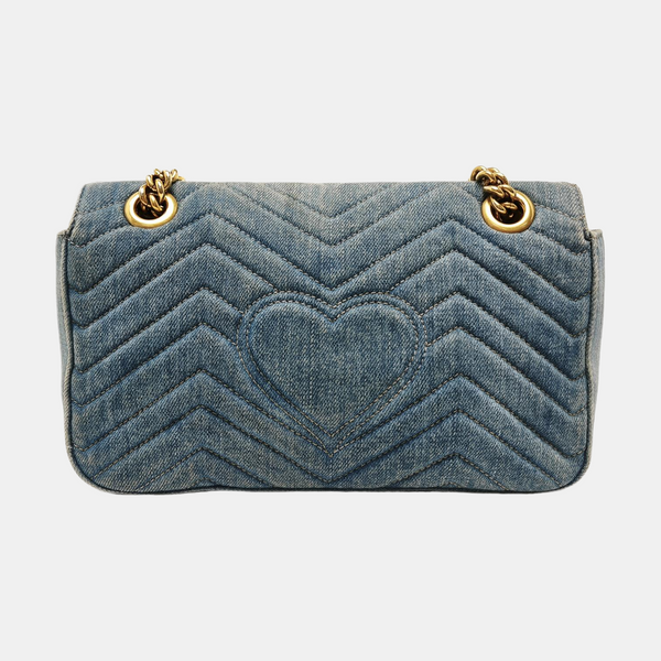 GG Marmont Medium Quilted Denim Blue