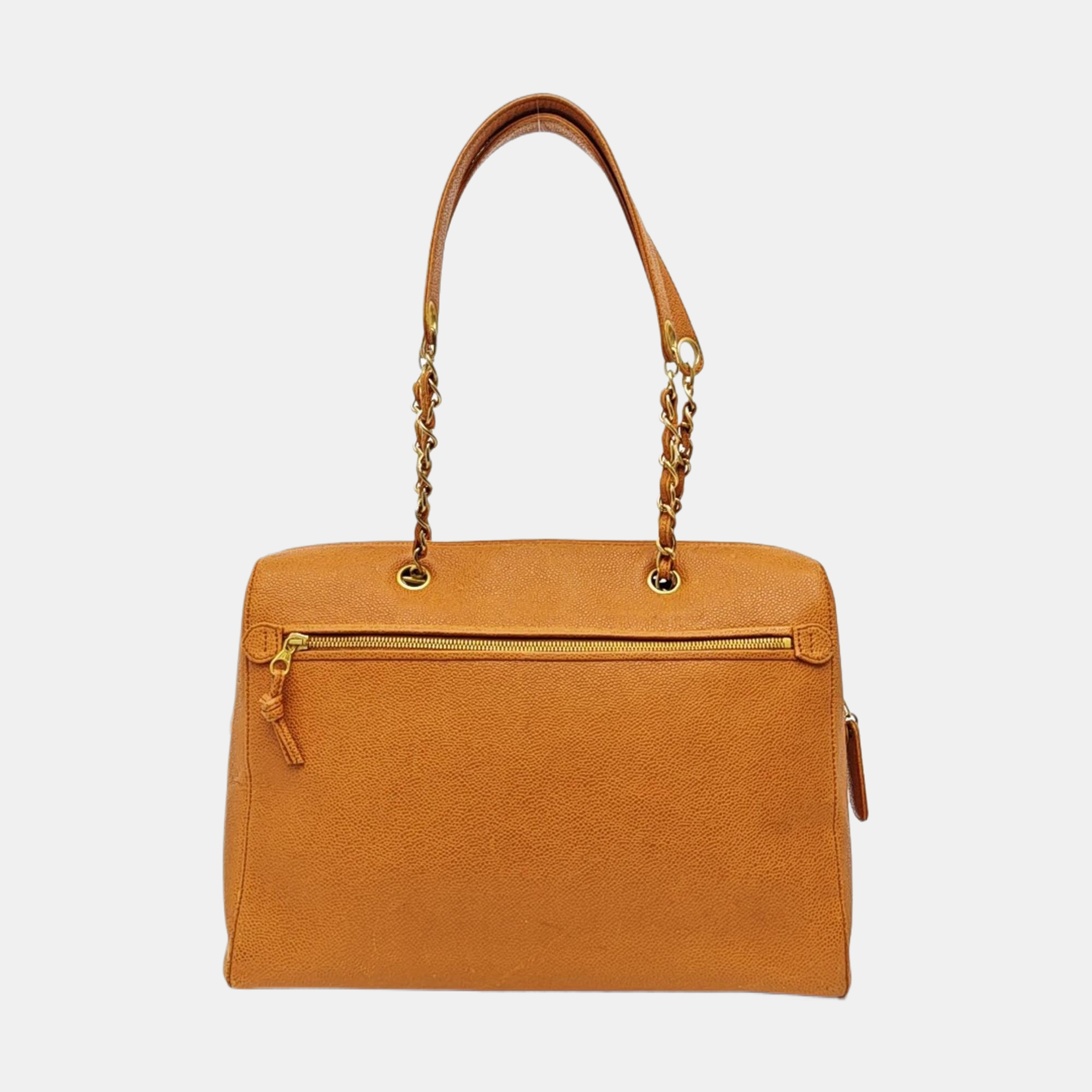 Quilted Grained Calfskin Shoulder Bag Orange