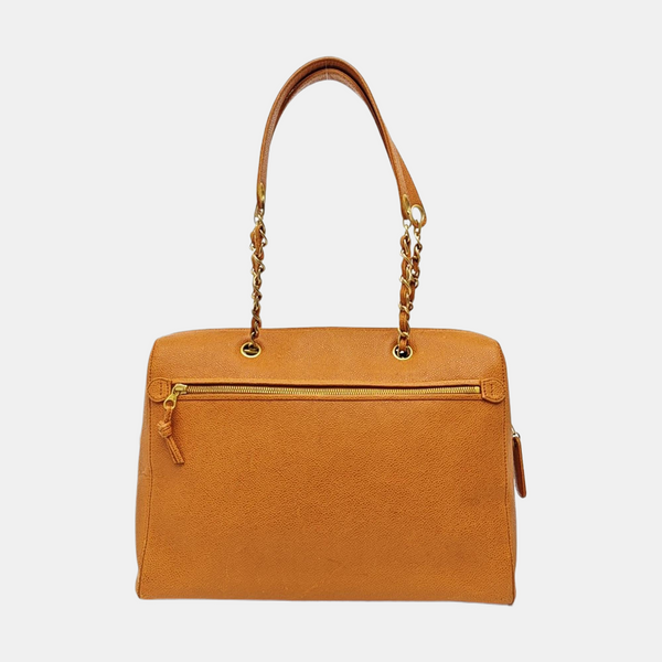 Quilted Grained Calfskin Shoulder Bag Orange