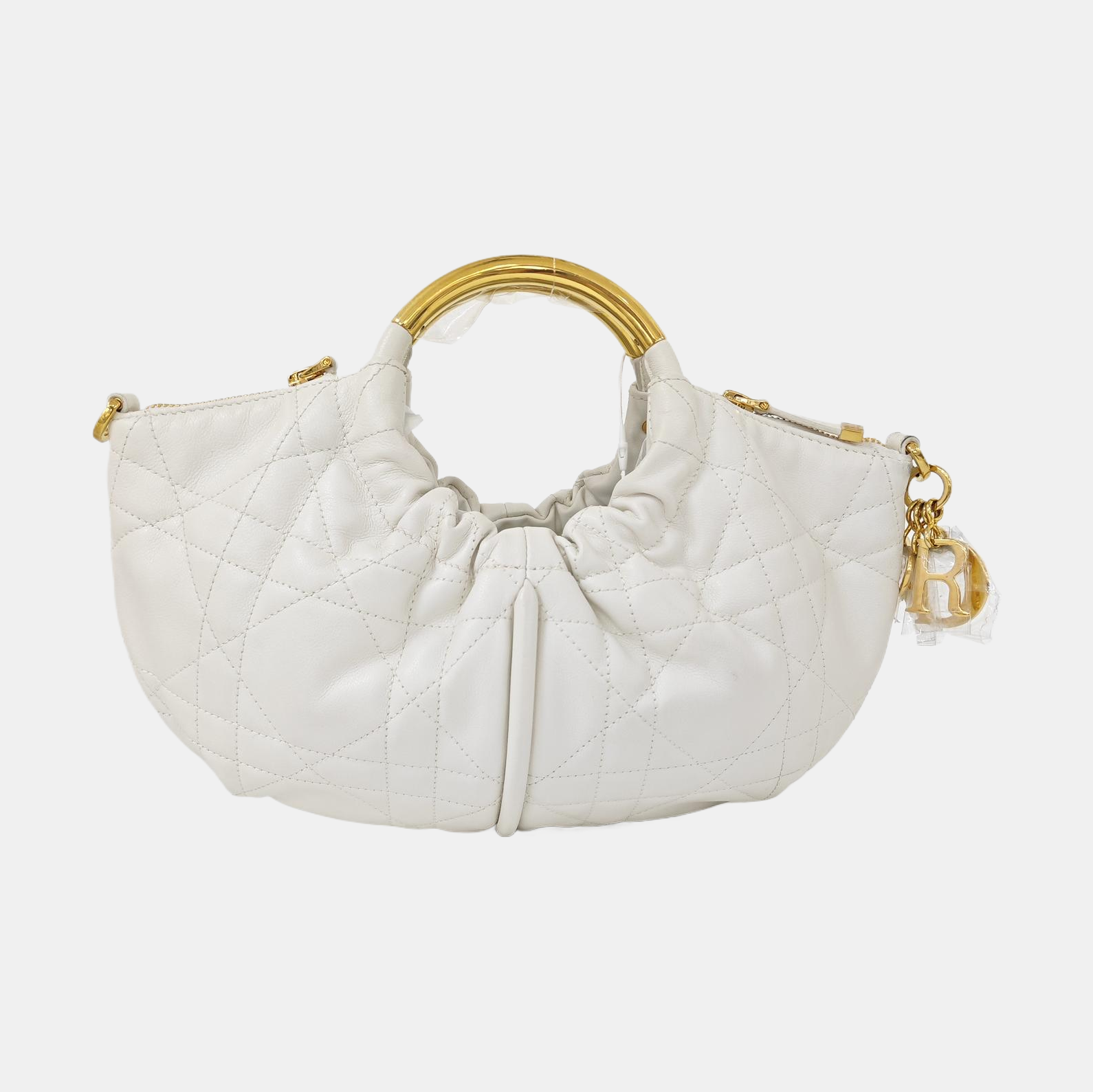 Cannage Calfskin Shoulder Bag White