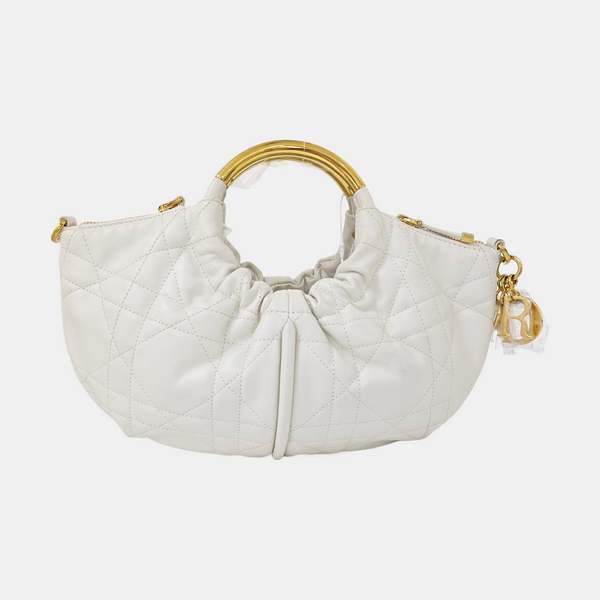 Cannage Calfskin Shoulder Bag White