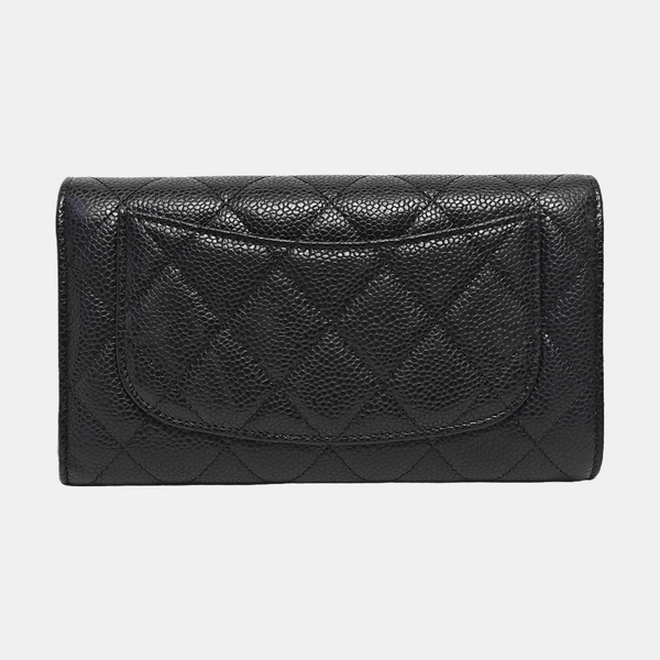 CLASSIC FLAP Mini Quilted Grained Calfskin Black Wallet