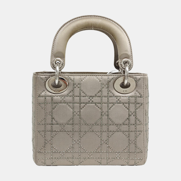 Lady Dior Mini Cannage Silk Satin Gray
