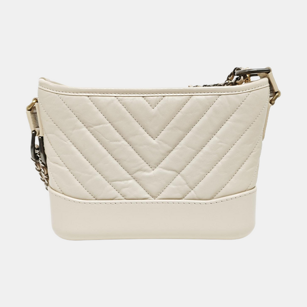 GABRIELLE Small Chevron Calfskin Beige