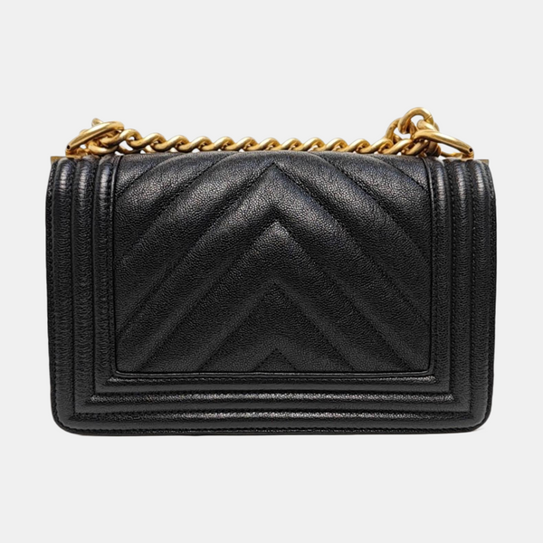 Leboy Small Chevron Grained Calfskin Black