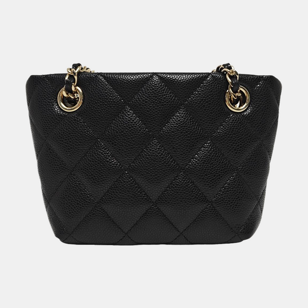 Quilted Grained Calfskin Shoulder Bag Black