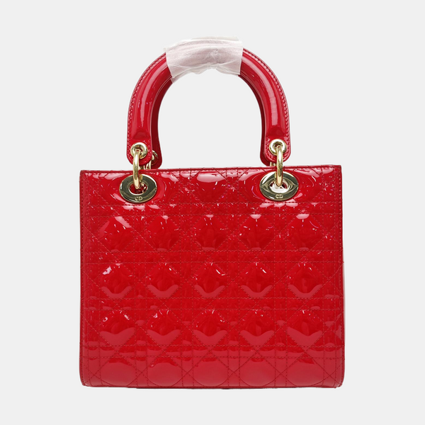 Lady Dior Medium Cannage Patent Leather Red