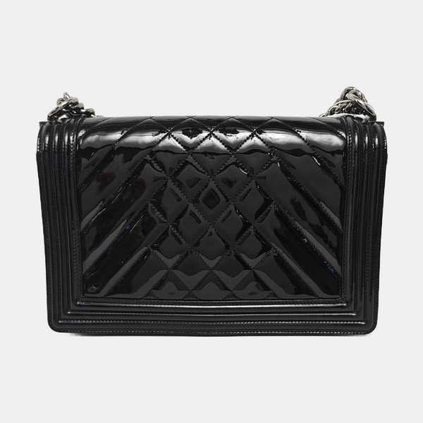 BOY CHANEL Large Quilted Patent Leather Black