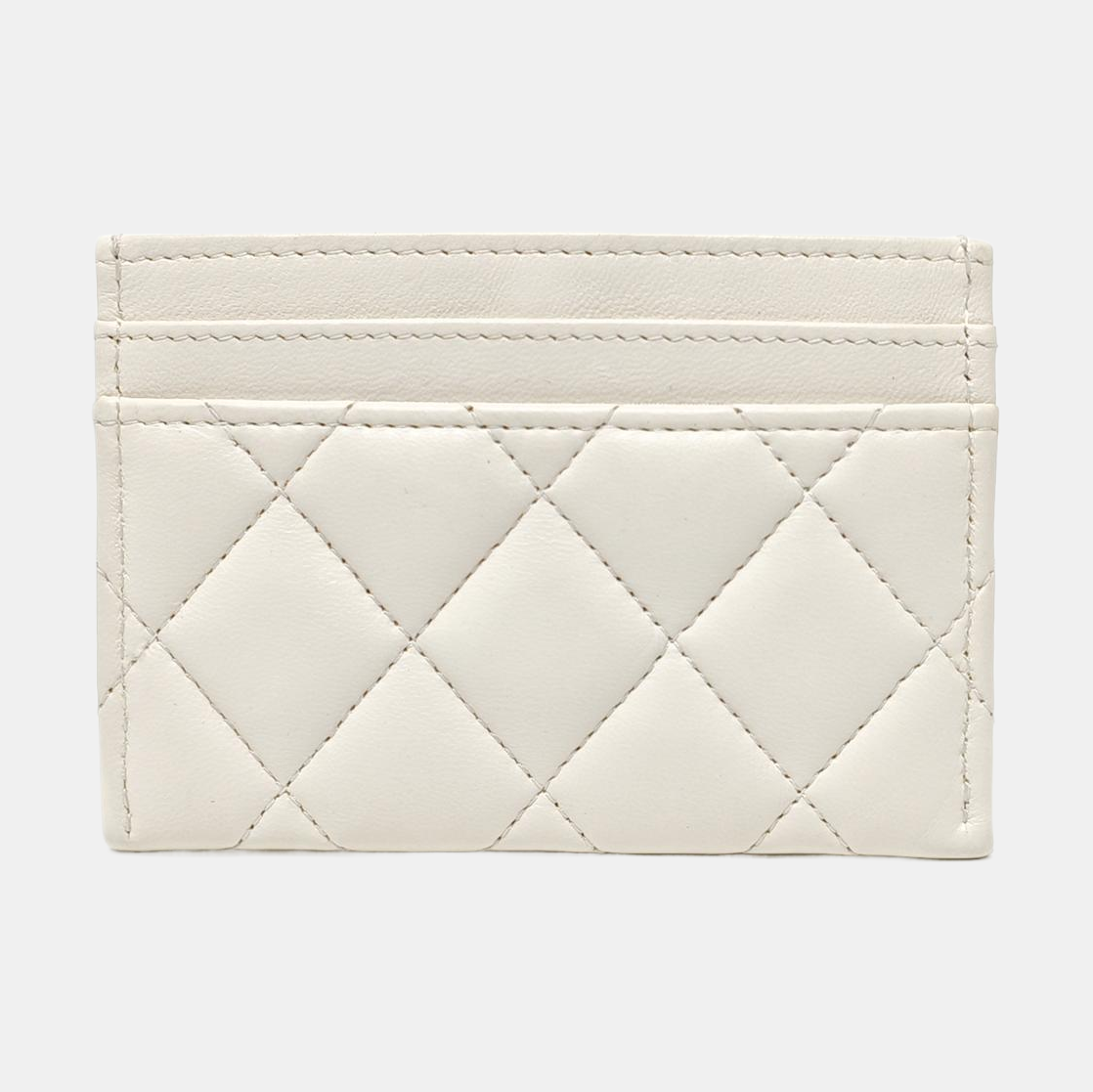 Authenticated pre-owned  CHANEL 19 Quilted Lambskin White Card Holder - Card Holder at Looply