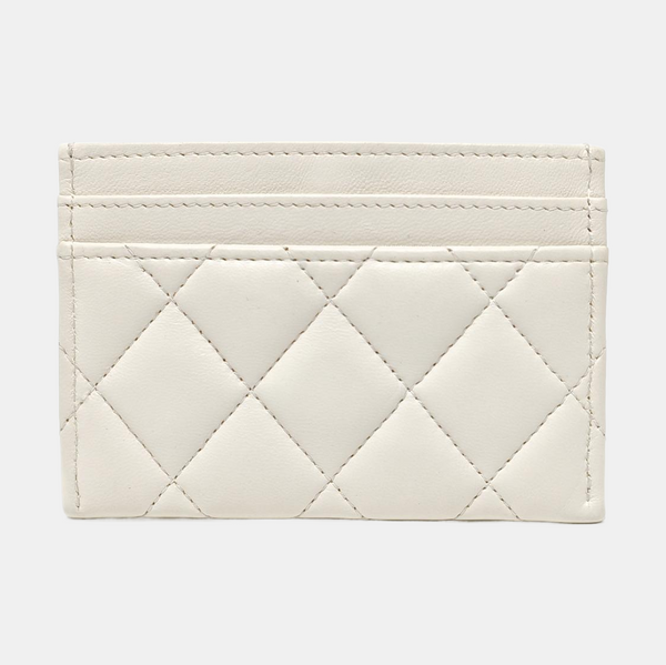 Authenticated pre-owned  CHANEL 19 Quilted Lambskin White Card Holder - Card Holder at Looply