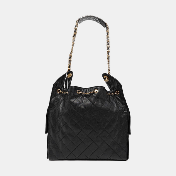 CHANEL 25 Medium Quilted Grained Calfskin Black