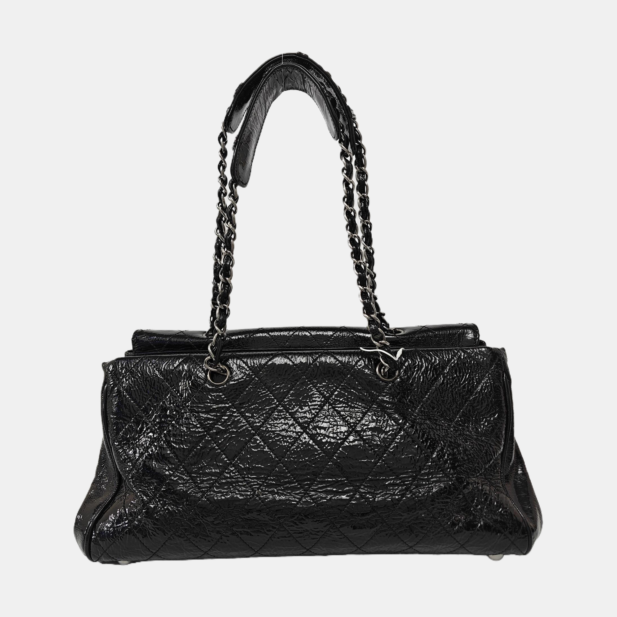Quilted Patent Leather Shoulder Bag Black