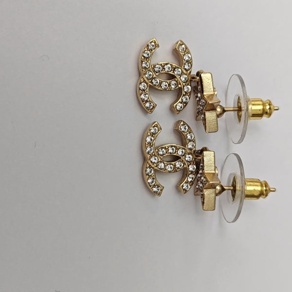 CC Logo Metal Gold Stud Earrings