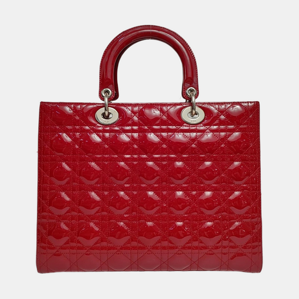Authenticated pre-owned  Lady Dior Large Cannage Patent Leather Red - Tote Bag at Looply
