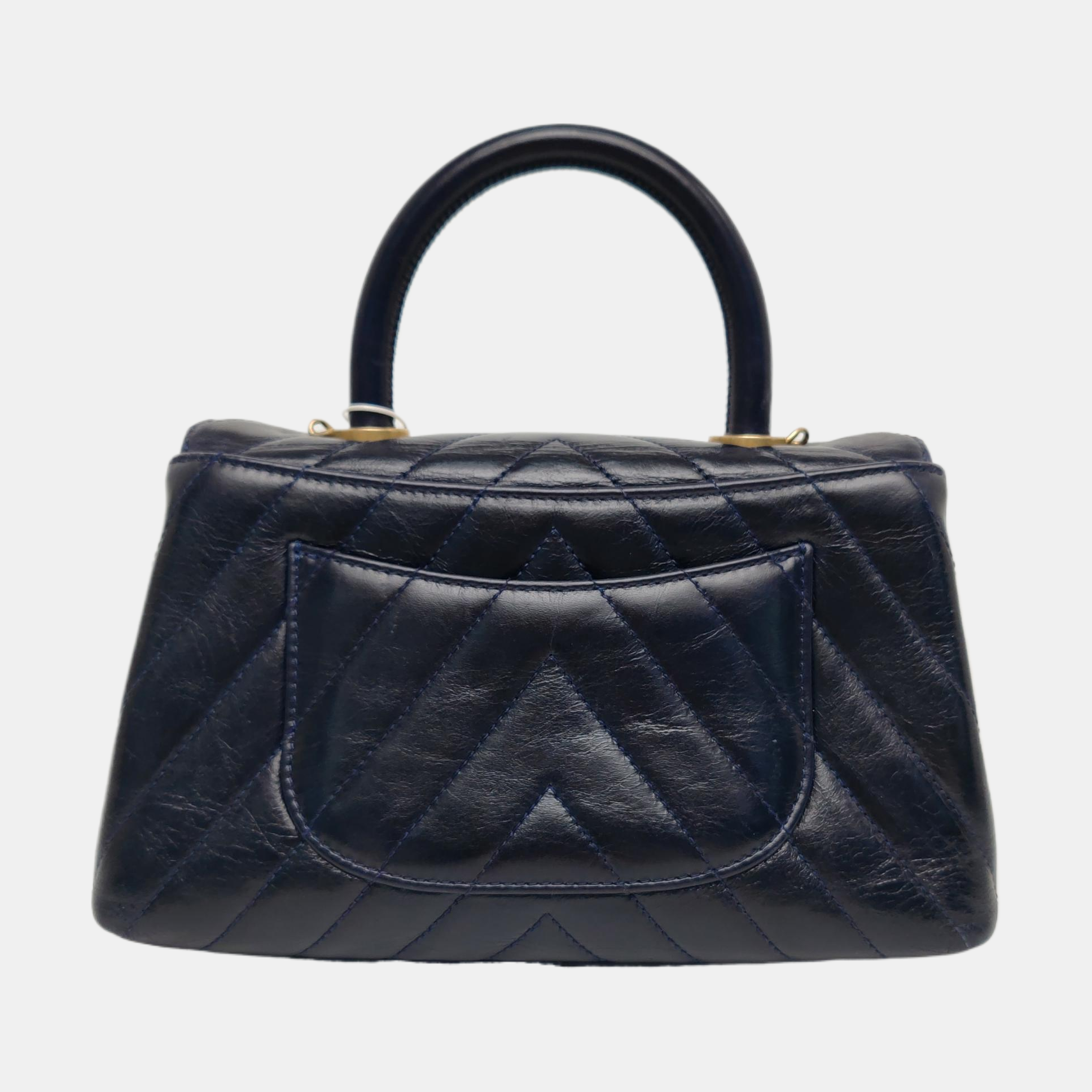 COCO HANDLE Chevron pequeño, Piel de becerro acolchada azul