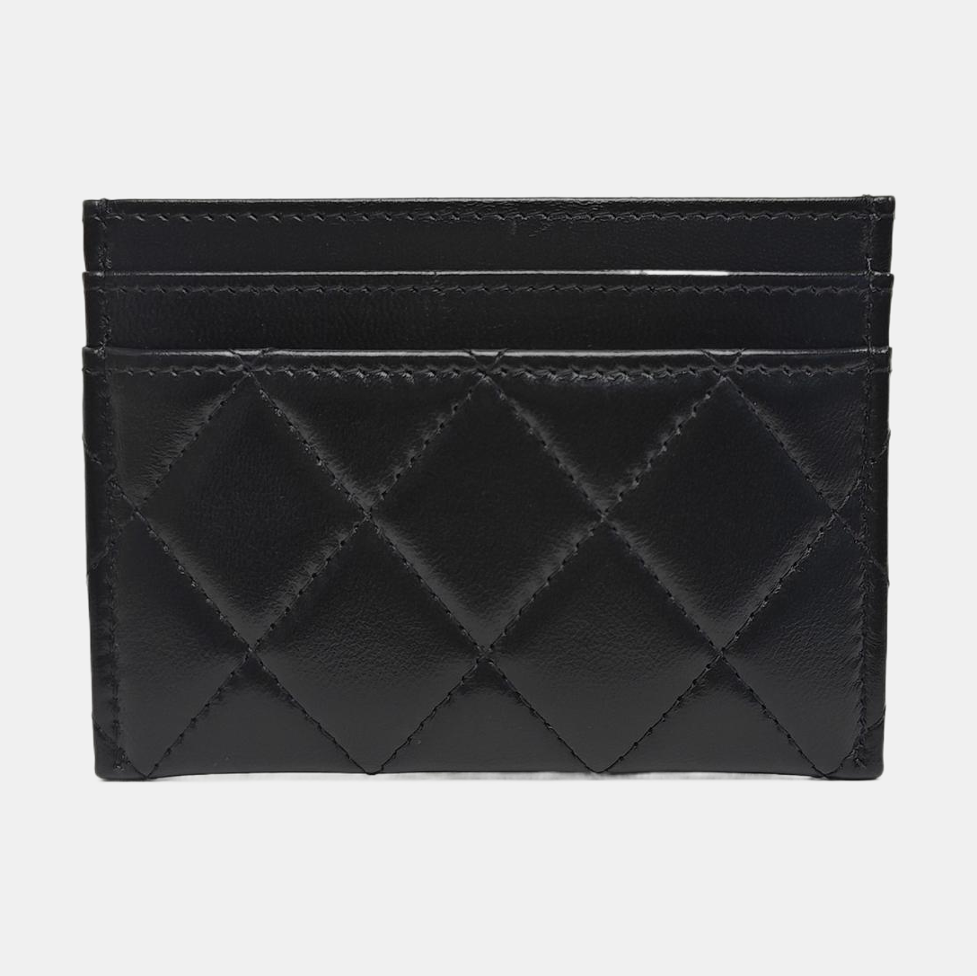 Quilted Lambskin Card Holder Black