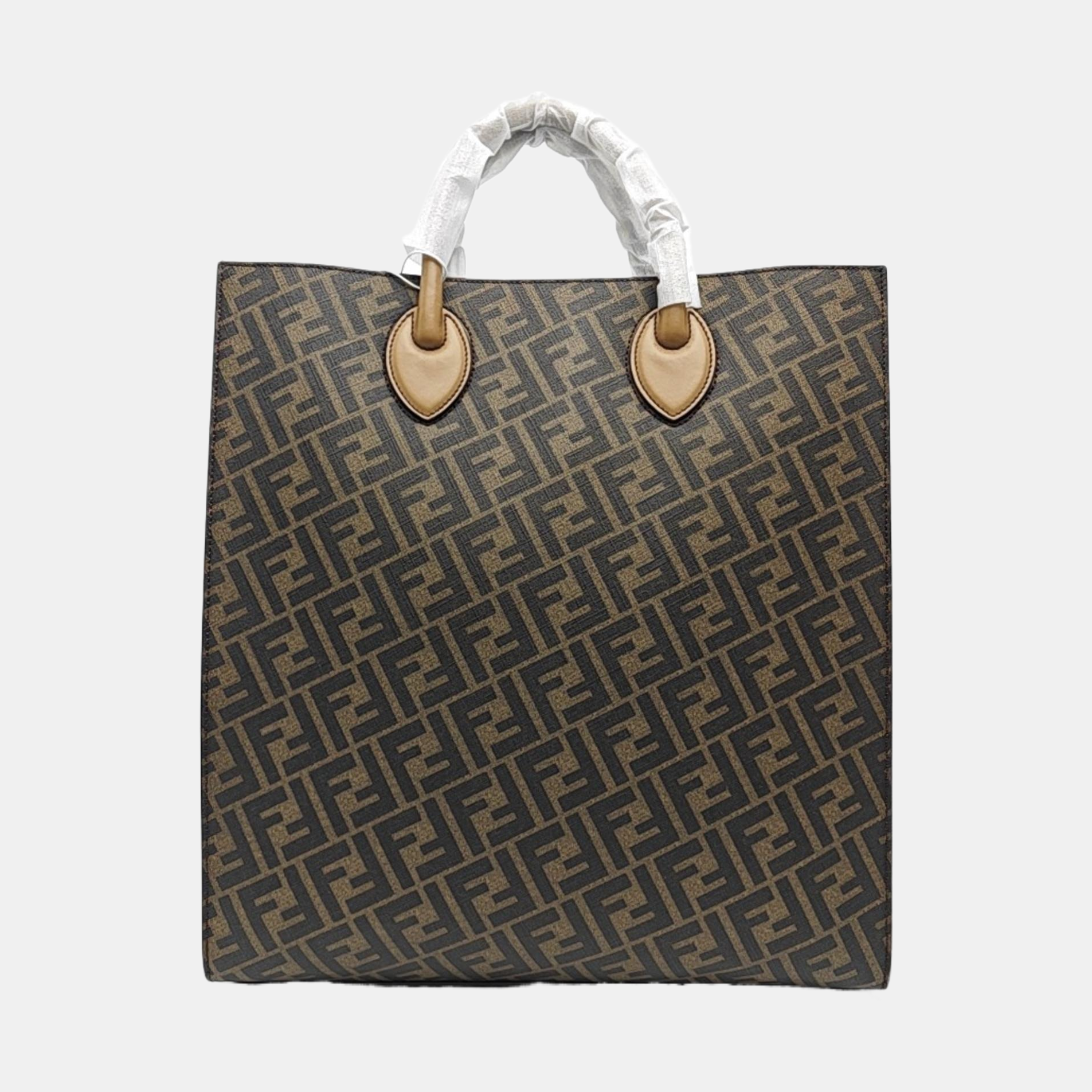 Coated Canvas Tote Bag Brown