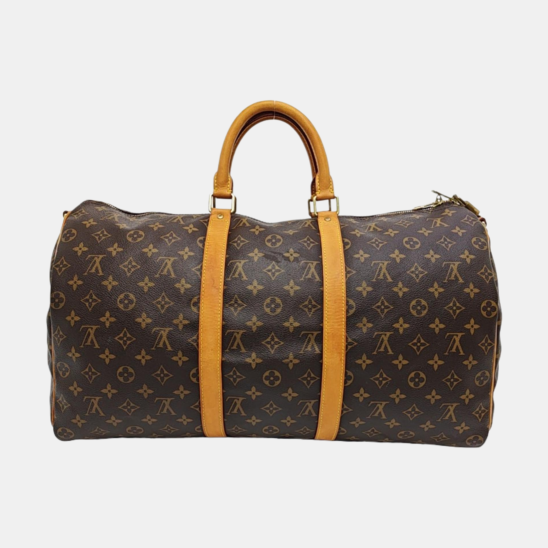 KEEPALL 50 Monogram Coated Canvas Brown