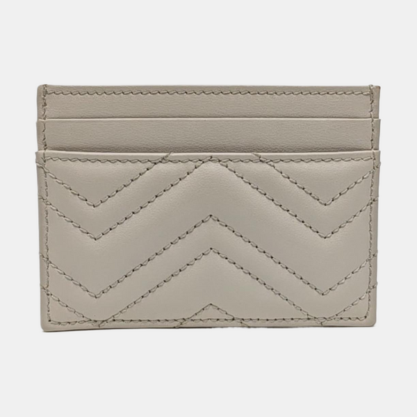 GG Marmont Mini Quilted Calfskin Gray Card Holder