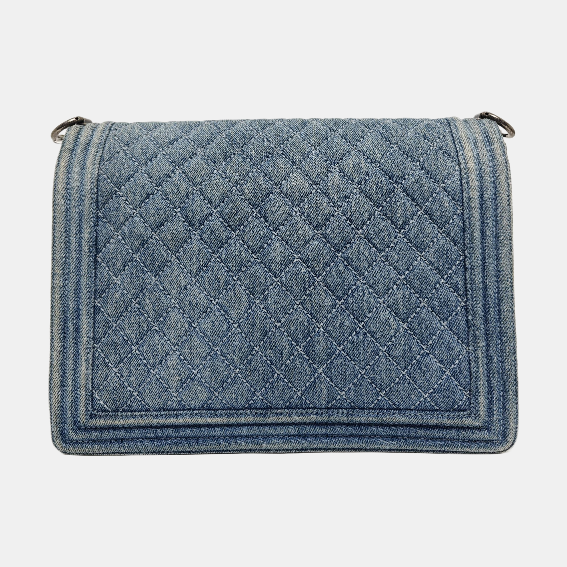 BOY CHANEL Maxi Quilted Denim Blue